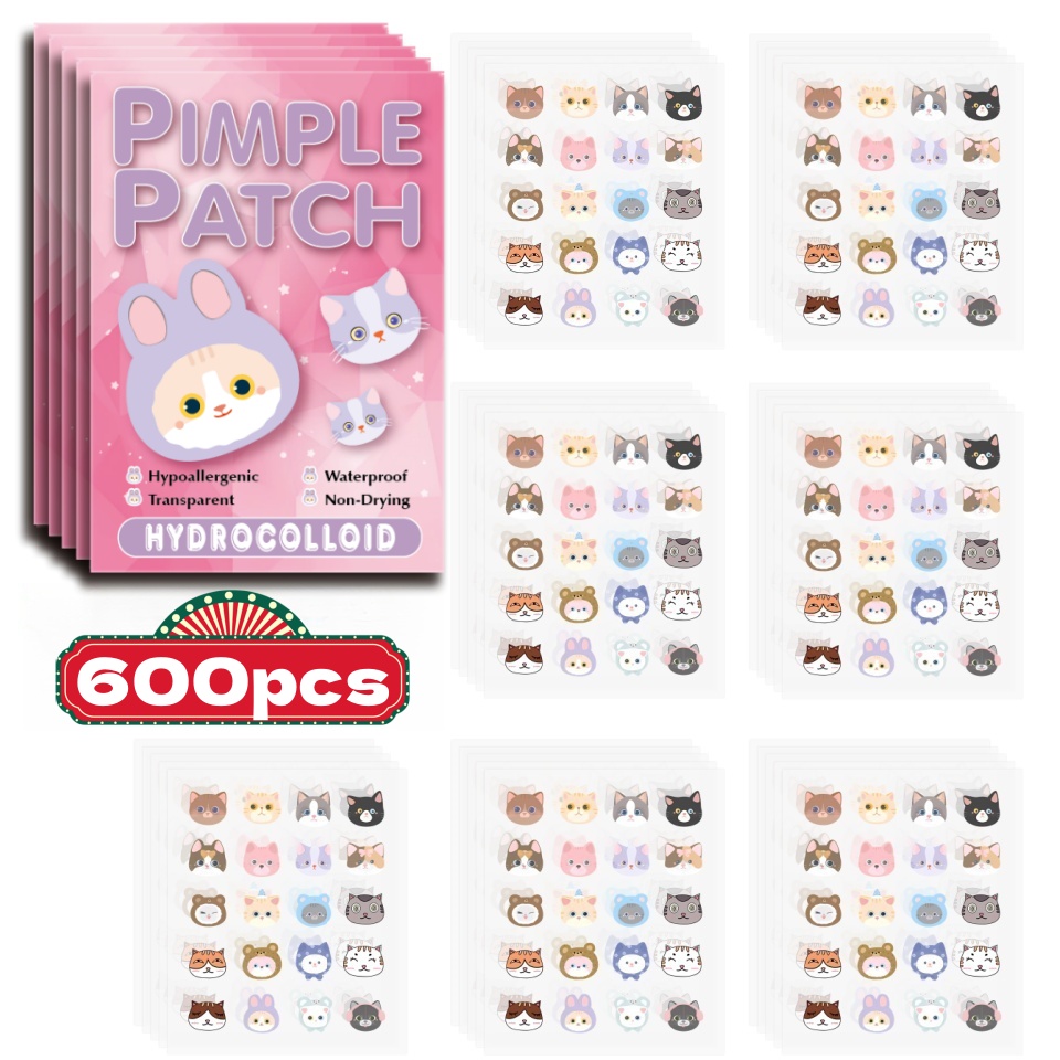 Pressed Powder Foundation - 600pcs Cartoon acne patch, cute cat-shaped